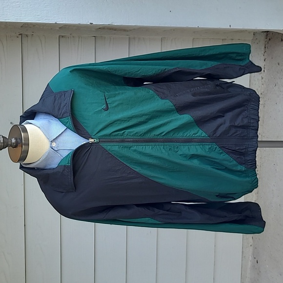 NIKE Green Black Embroidered Thailand‎ Nylon Mens XL Windbreaker Jacket VTG 90s - Picture 1 of 8